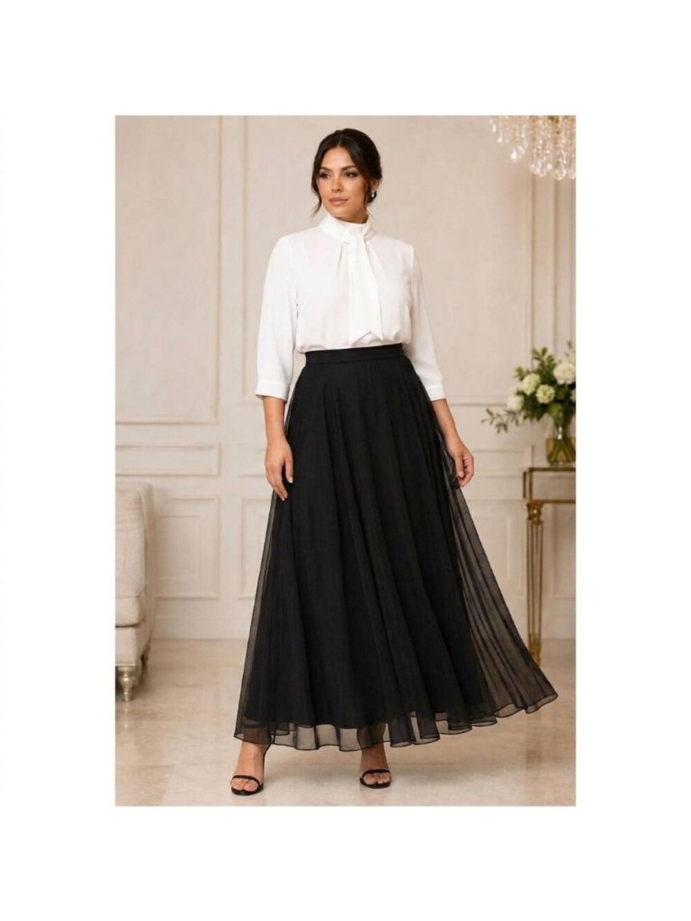 VTG After Dark Black Formal Chiffon Maxi Skirt Layered Evening Size 18 Romantic